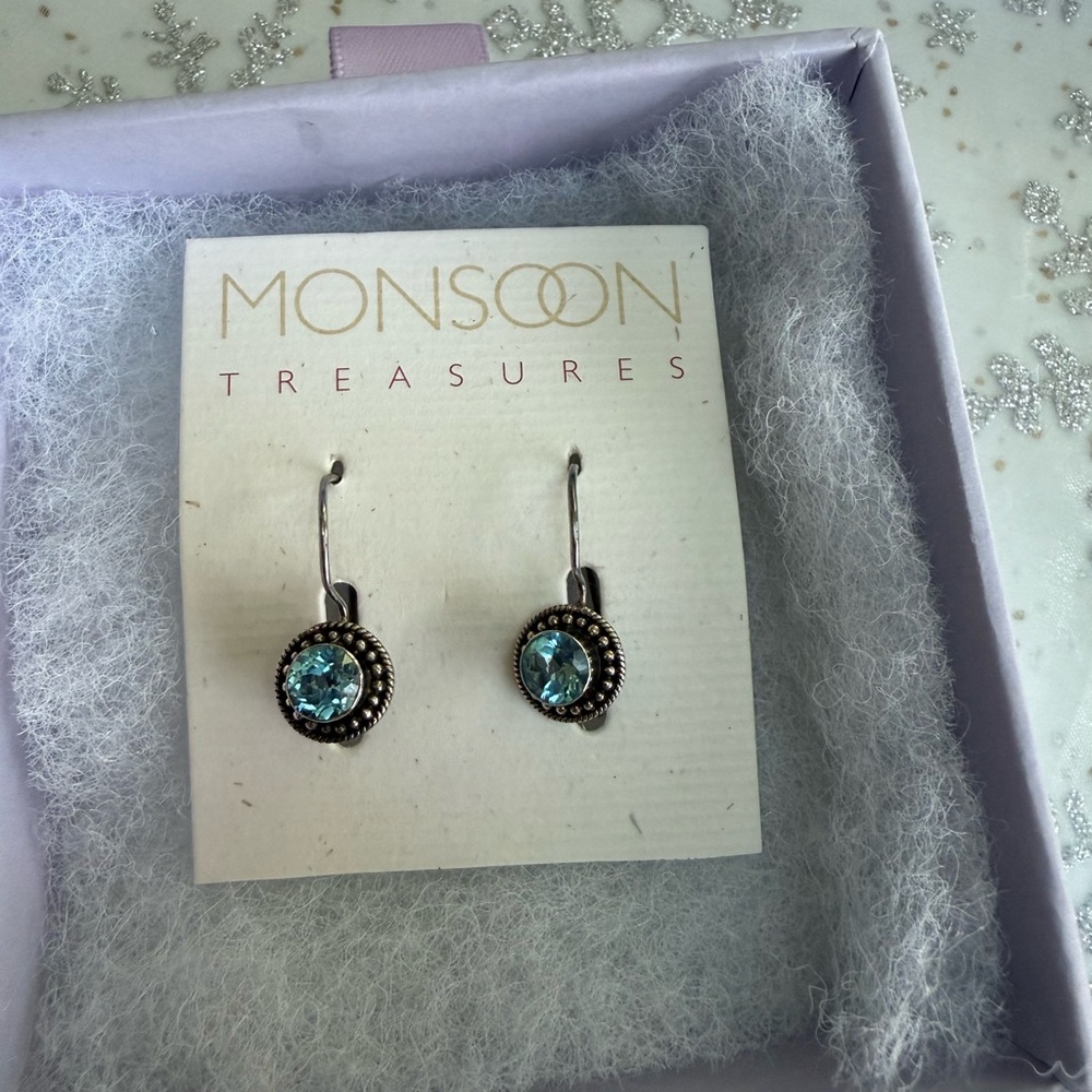 925 Silver + Blue Crystal Halo Drop Earrings